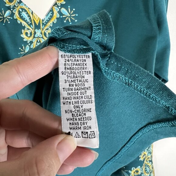 Bob Mackie Wearable Art Top Women's XL Turquoise Stretch Paisley Embroidered NWT - Picture 6 of 9